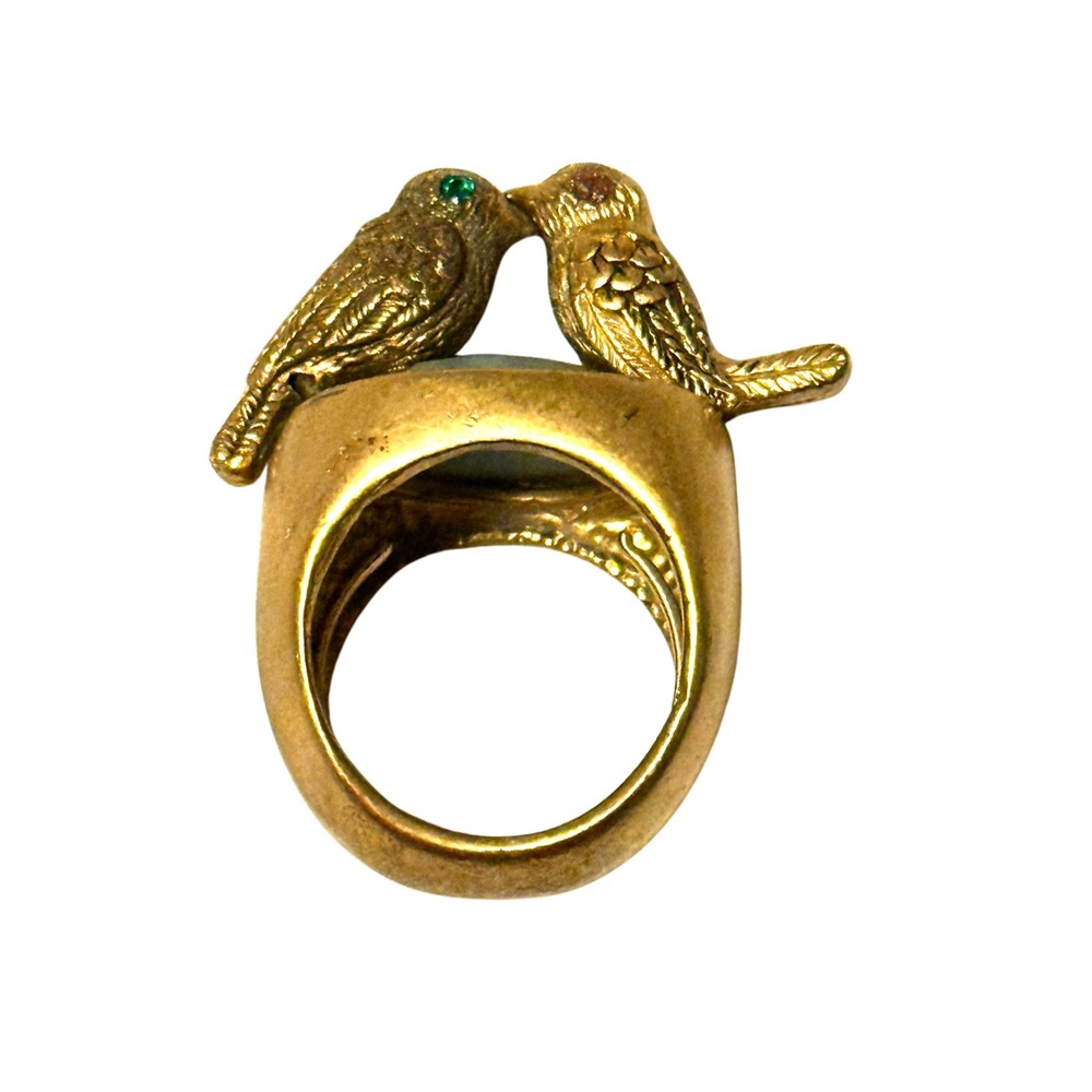 Juicy Couture Lovebird Cocktail Ring Gold Tone Blue Cabochon Rhinestone Eye 7-9
